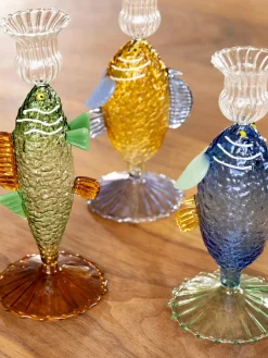 &k Amsterdam Candelabro artesanal de vidrio borosilicato Fish