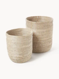 Westwing Collection Cestas de almacenamiento redondas de junco marino Aleya, 2 uds.^ Cestas|Jarrones