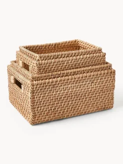 Westwing Collection Cestas de almacenamiento con tapa Lurdes, 2 uds.