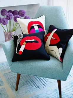 Jonathan Adler Cojín decorativo artesanal de lana con motivo de labios Full Dose^ Cojines Decorativos|Mantas