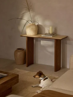 Westwing Collection Consola de madera de roble con tablero de travertino Chandler