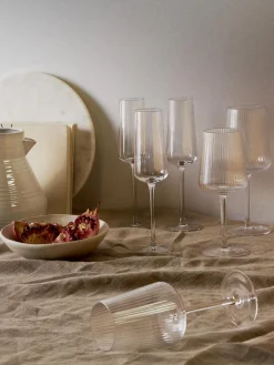 Westwing Collection Copas de vino blanco artesanales con relieves Cami, 4 uds.