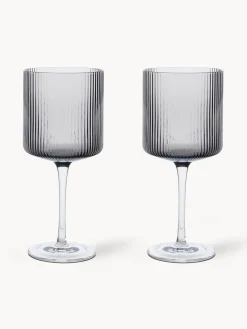 Ferm Living Copas de vino tinto sopladas con relieve Ripple, 2 uds.
