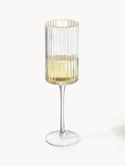 Westwing Collection Copas flauta sopladas con borde dorado Aleo, 4 uds.