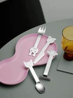 Niños Gense Cubertería infantil cepillada mate Animal Friends, 4 pzs.