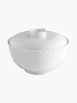 Meissen Cuenco con tapa artesanal con relieves Wellenspiel