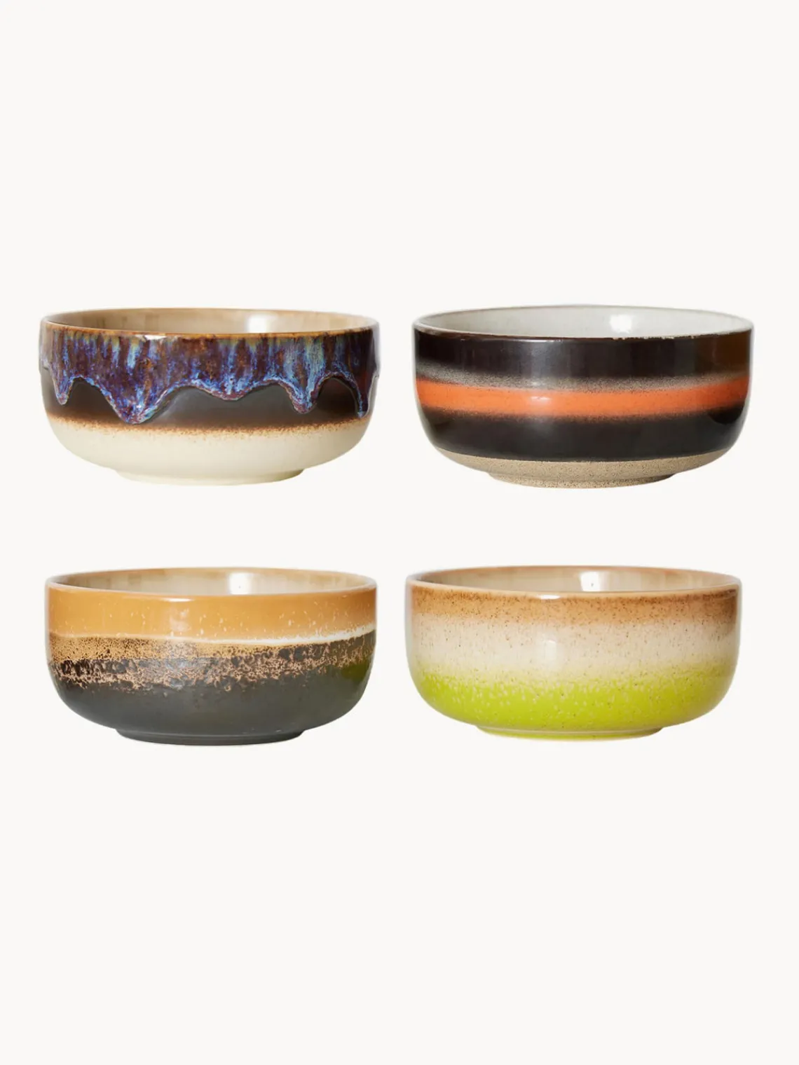 HKLIVING Cuencos artesanales de gres 70's, 4 uds.