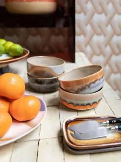 HKLIVING Cuencos artesanales de gres 70's, 4 uds.