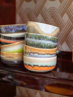 HKLIVING Cuencos artesanales de gres 70's, 4 uds.