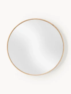 Westwing Collection Espejo de pared redondo con marco de madera de roble Avery