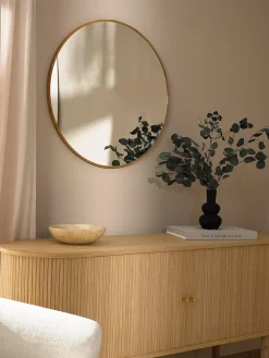 Westwing Collection Espejo de pared redondo con marco de madera de roble Avery