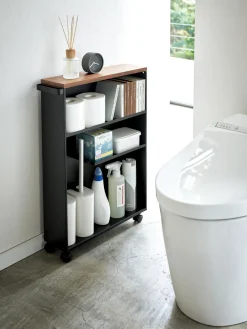 Yamazaki Estantería de baño con ruedas Tower^ Armarios De Baño|Estanterías De Baño