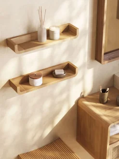 Estantes de pared de madera de teca Shamel, 2 uds.^ Estanterías De Pared