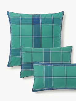 Westwing Collection Funda de almohada de percal a cuadros con ribete Scarlet