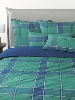 Westwing Collection Funda de almohada de percal a cuadros con ribete Scarlet