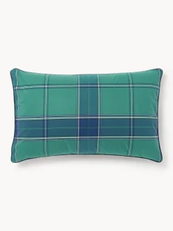 Westwing Collection Funda de almohada de percal a cuadros con ribete Scarlet