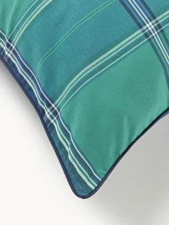 Westwing Collection Funda de almohada de percal a cuadros con ribete Scarlet