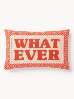 Westwing Collection Funda de cojín con inscripción bordada Whatever^ Mantas|Cojines Decorativos