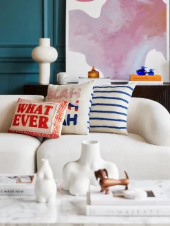 Westwing Collection Funda de cojín con inscripción bordada Whatever^ Mantas|Cojines Decorativos