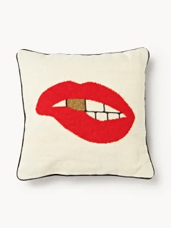 Jonathan Adler Funda de cojín de lana Lips Bitten