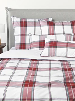 Westwing Collection Funda nórdica de percal a cuadros con ribete Scarlet