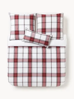 Westwing Collection Funda nórdica de percal a cuadros con ribete Scarlet