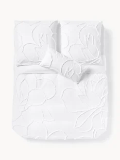 Westwing Collection Funda nórdica de percal con decoración de penachos Madeline