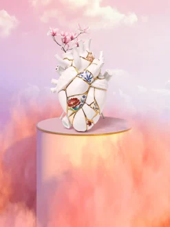 SELETTI Jarrón de porcelana con decoración dorada Love in Bloom, 25 cm^ Jarrones|Jarrones