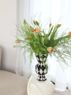 &k Amsterdam Jarrón de rombos pintado a mano, 30 cm