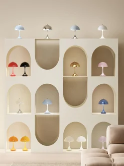 Louis Poulsen Lámpara de mesa LED regulable Panthella de diseño Verner Panton, 24 cm, portátil^ Lámparas De Mesa De Exterior|Lámparas De Mesa