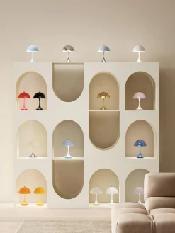 Louis Poulsen Lámpara de mesa LED regulable Panthella de diseño Verner Panton, 24 cm, portátil