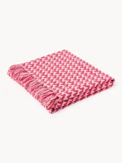 Westwing Collection Manta artesanal de algodón con flecos y estampado zigzag Lioba