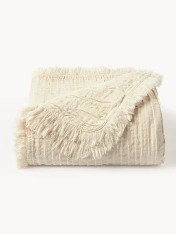 Westwing Collection Manta de algodón con pliegues y flecos Artemis^ Mantas