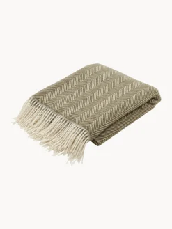 Manta de lana con estampado de espiga y flecos Tirol-Mona^ Mantas