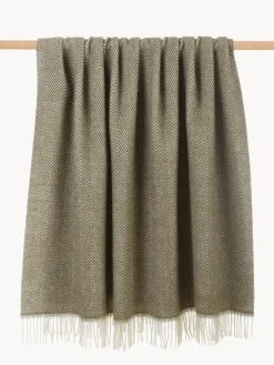 Manta de lana con estampado de espiga y flecos Tirol-Mona^ Mantas