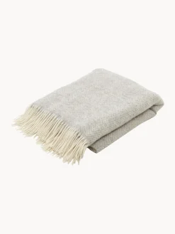 Manta de lana con estampado de espiga y flecos Tirol-Mona^ Mantas