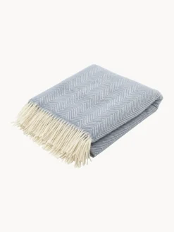 Manta de lana con estampado de espiga y flecos Tirol-Mona^ Mantas