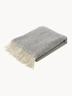 Manta de lana con estampado de espiga y flecos Tirol-Mona^ Mantas