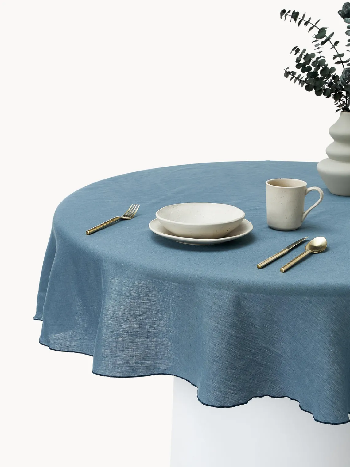 Westwing Collection Mantel redondo de lino con ribete Kennedy^ Manteles|Manteles