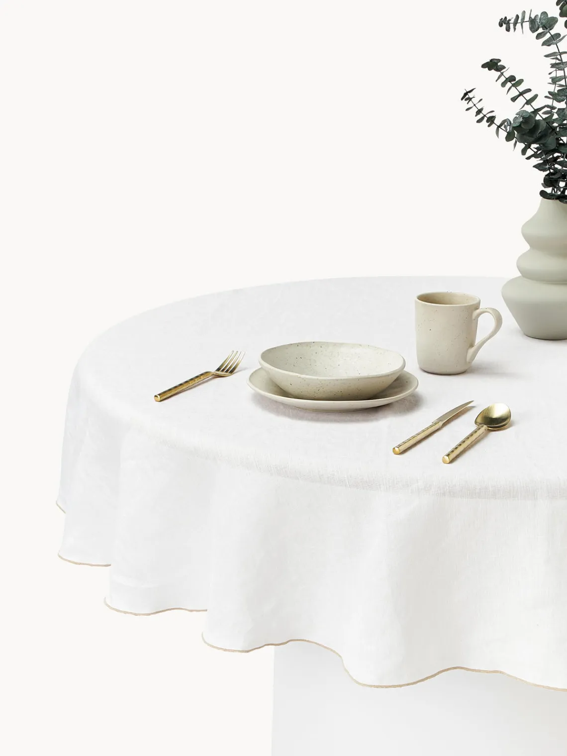 Westwing Collection Mantel redondo de lino con ribete Kennedy^ Manteles|Manteles