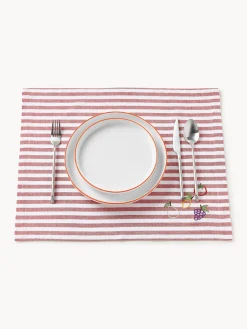 Westwing Collection Manteles individuales a rayas con bordados Melony, 2 uds.