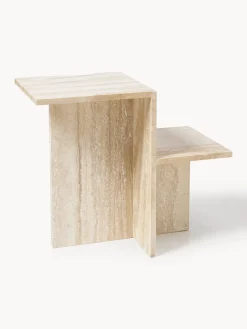 Ferm Living Mesa auxiliar de travertino con dos estantes Distinct