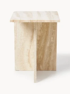 Ferm Living Mesa auxiliar de travertino con dos estantes Distinct