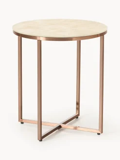 Westwing Collection Mesa auxiliar redonda Antigua, tablero de vidrio en aspecto mármol