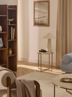 Westwing Collection Mesa auxiliar redonda Antigua, tablero de vidrio en aspecto mármol