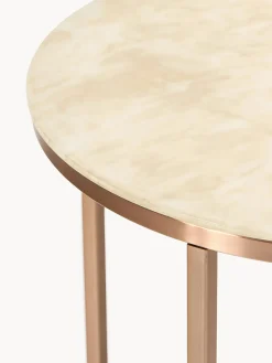 Westwing Collection Mesa auxiliar redonda Antigua, tablero de vidrio en aspecto mármol