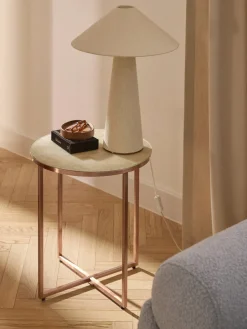 Westwing Collection Mesa auxiliar redonda Antigua, tablero de vidrio en aspecto mármol