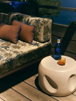 HKLIVING Mesa auxiliar redonda artesanal de cerámica Currents