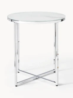 Westwing Collection Mesa auxiliar redonda con tablero de vidrio en look mármol Antigua^ Mesas Auxiliares