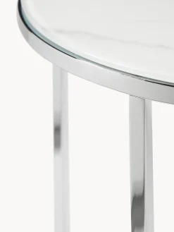 Westwing Collection Mesa auxiliar redonda con tablero de vidrio en look mármol Antigua^ Mesas Auxiliares